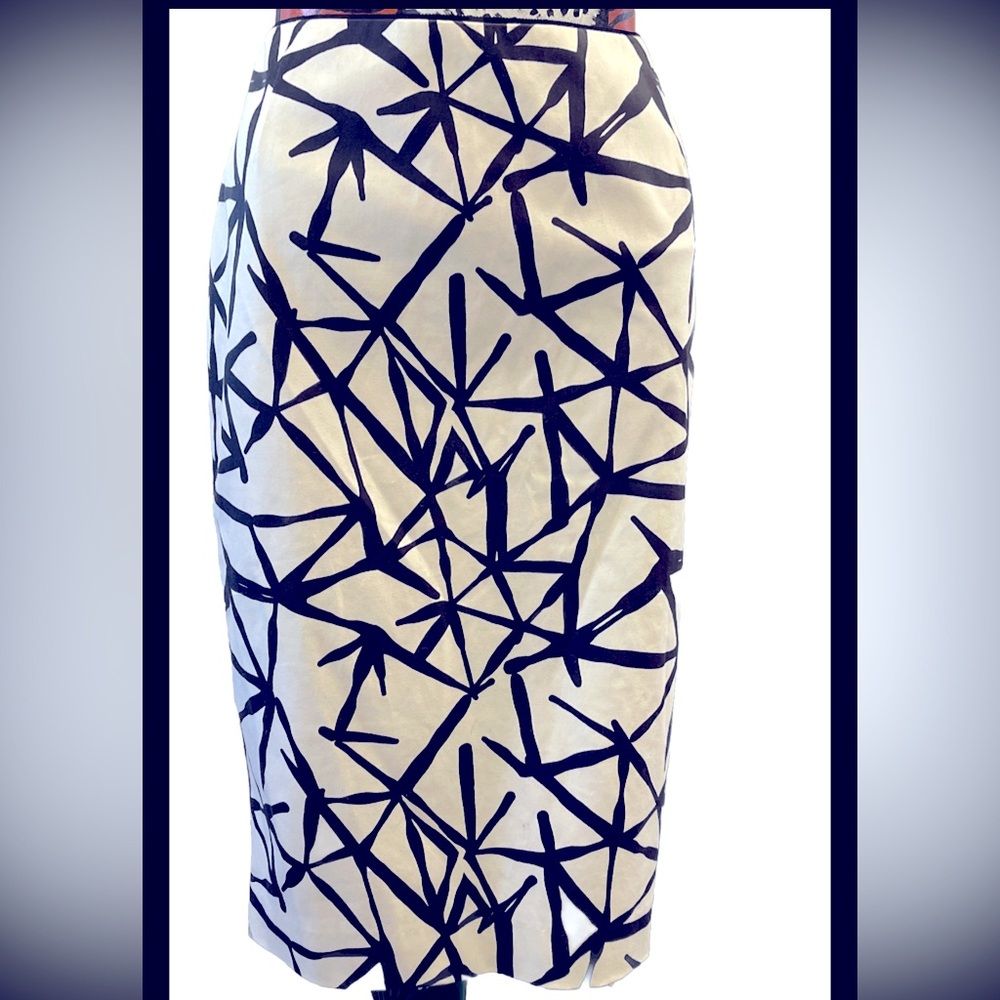 Lafayette 148 New York White Black Geometric Abstract Print Lined Pencil Skirt 8